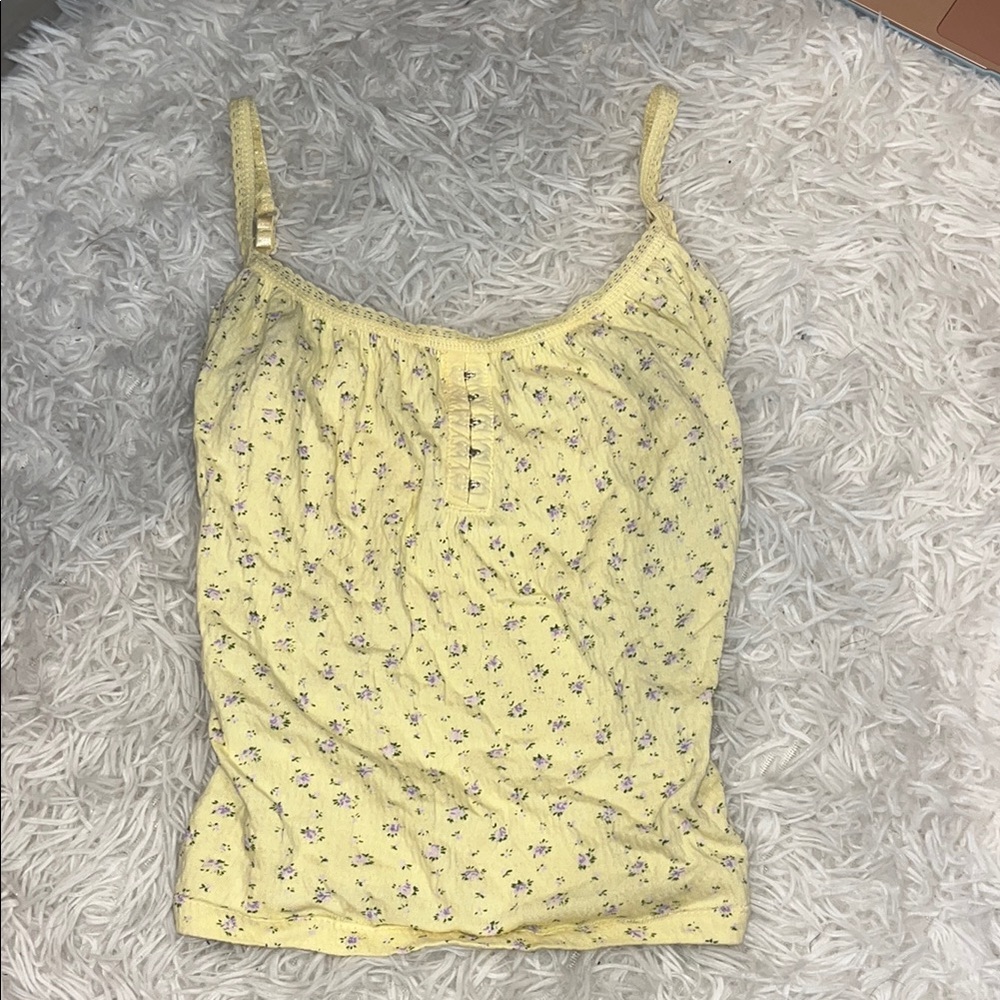 Fitted Yellow Camisole with Textured Floral Design